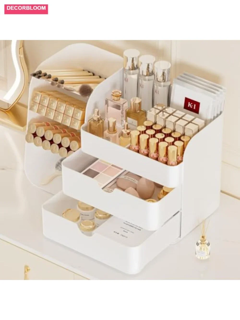 Large Capacity Makeup Organizer with Drawers, Countertop Cosmetic Display Case